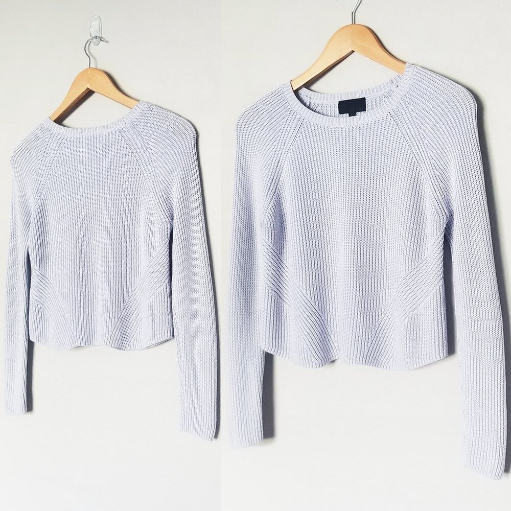 Intermix Crewneck Sweater XS Icy Blue Rayon Blend Designer Drape Slim Fit $185